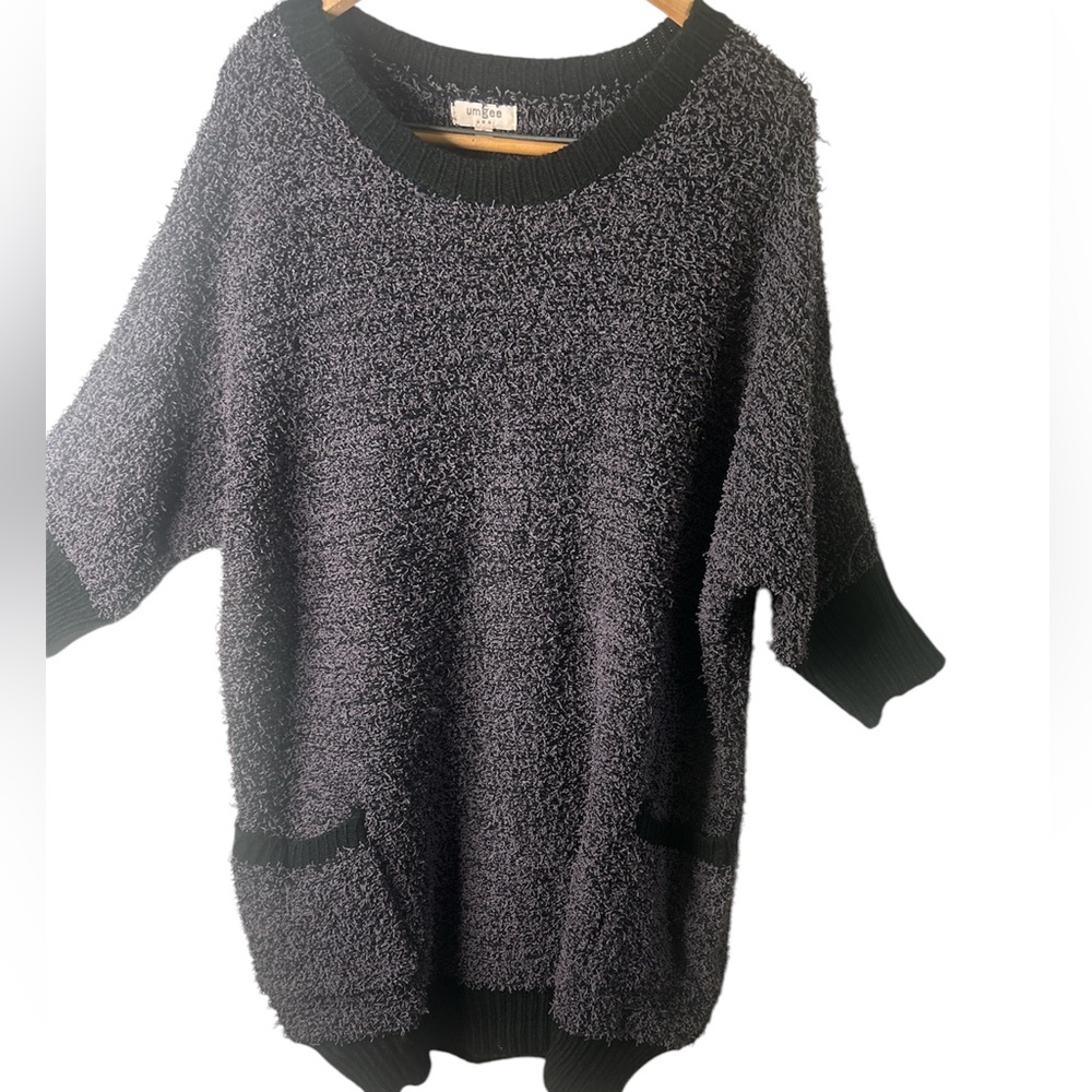 Umgee Purple Black Sleeve‎ Chunky Oversize Sweater Tunic Popcorn Womens Medium
